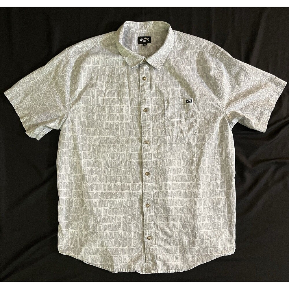 Billabong Mens XL Geometric Abstract Square Print Button Up Shirt Short Sleeve